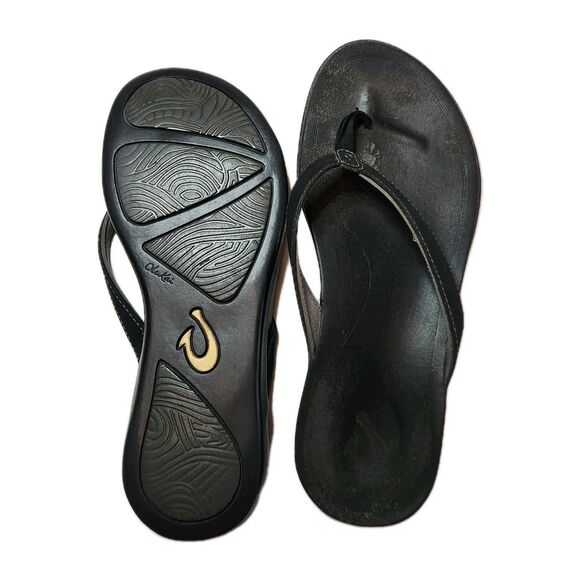 Olukai Ho‘opio Black Thong Sandals Women’s Size 9 – Casual Flip Flops - Picture 1 of 14